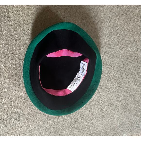 Vintage Frank Clive for Saks Fifth Avenue Black w/Green Beret Hat - Picture 4 of 8